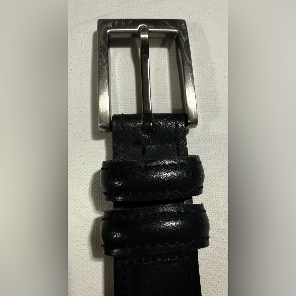 Claiborne Black Leather Belt with Silver Buckle